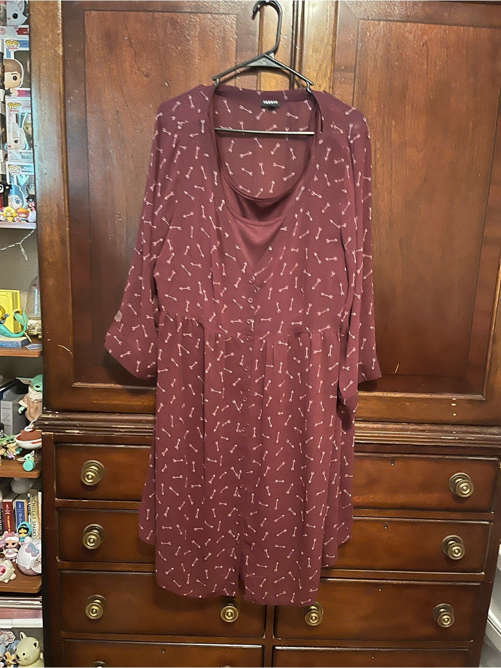 torrid Maroon Printed Long Sleeve Scoop Neck Dress